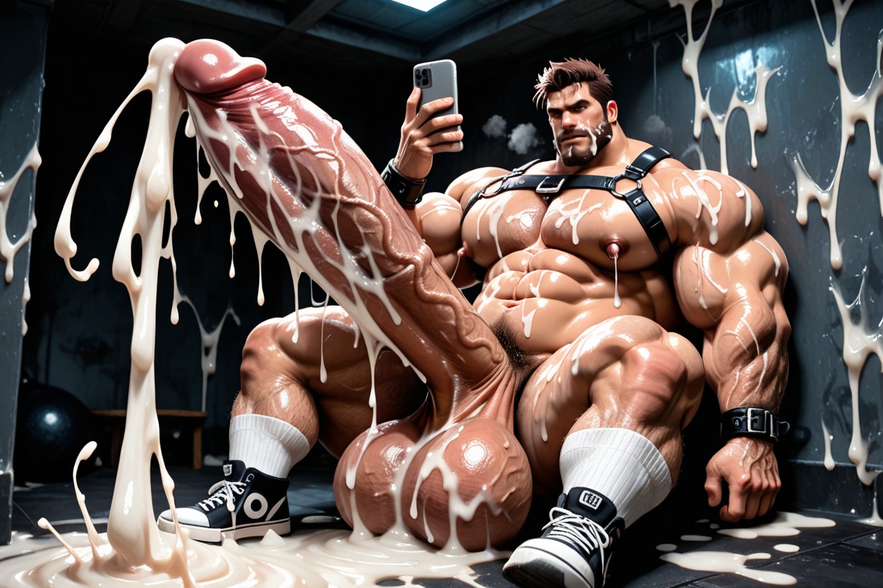 Creamy White Liquid Covers Chest And Abs, Cum On Chest, Penis Bigger Than Leg AI Gay Porn