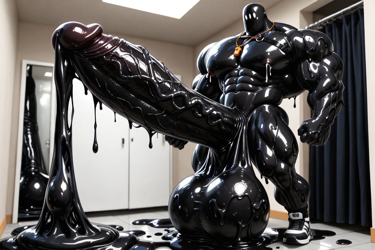 Black Slime On Floor, Giant Testicles, Very Sweaty AI Gay Porn