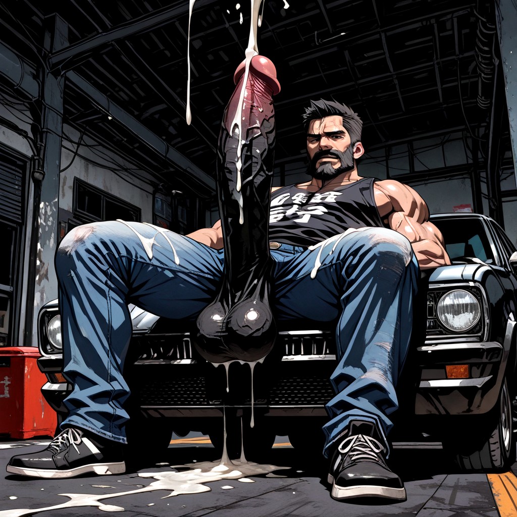 Big Balls, Manly, Lying On Back Under Car AI Gay Porn