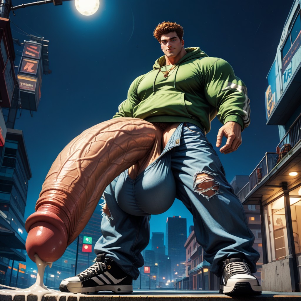 Vans Sneakers, Chain Necklace, Impossibly Thick Macro Penis AI Gay Porn