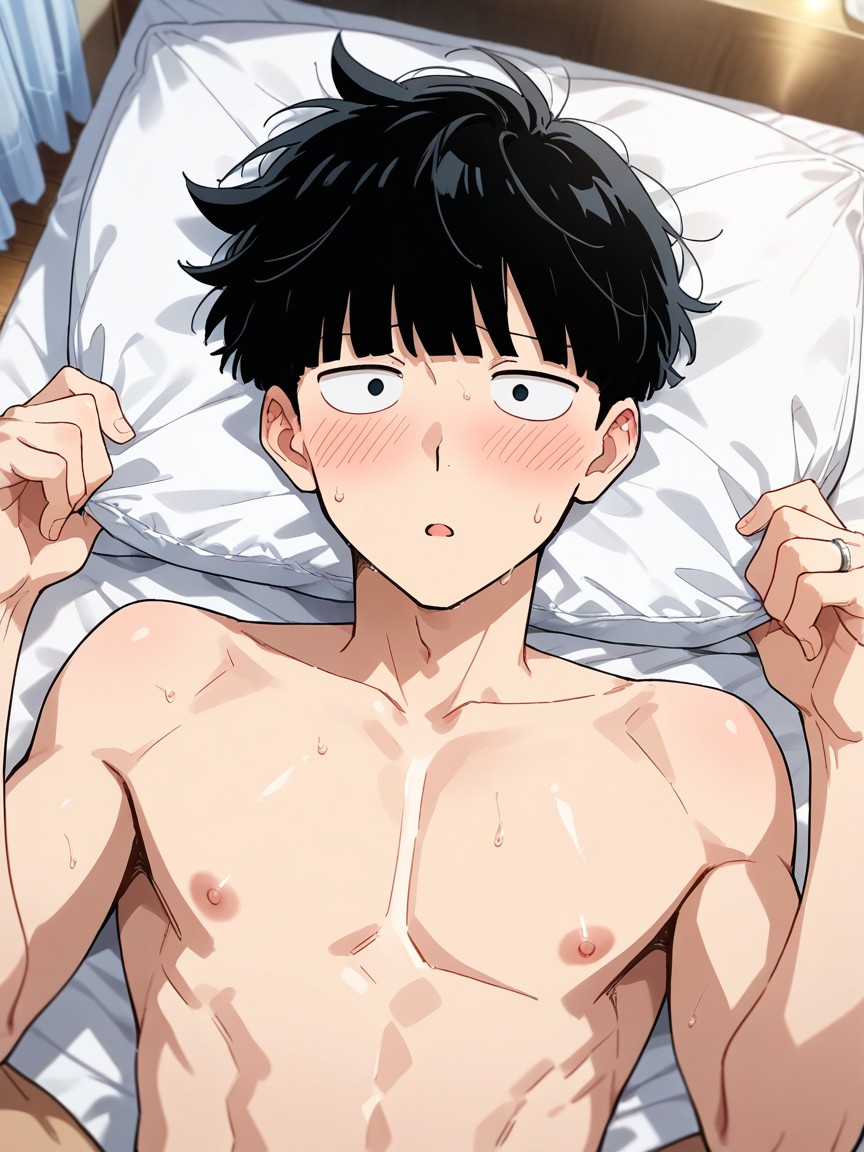 Open Eyes, On A Queen-size Bed, Grabbing Pillow AI Gay Porn