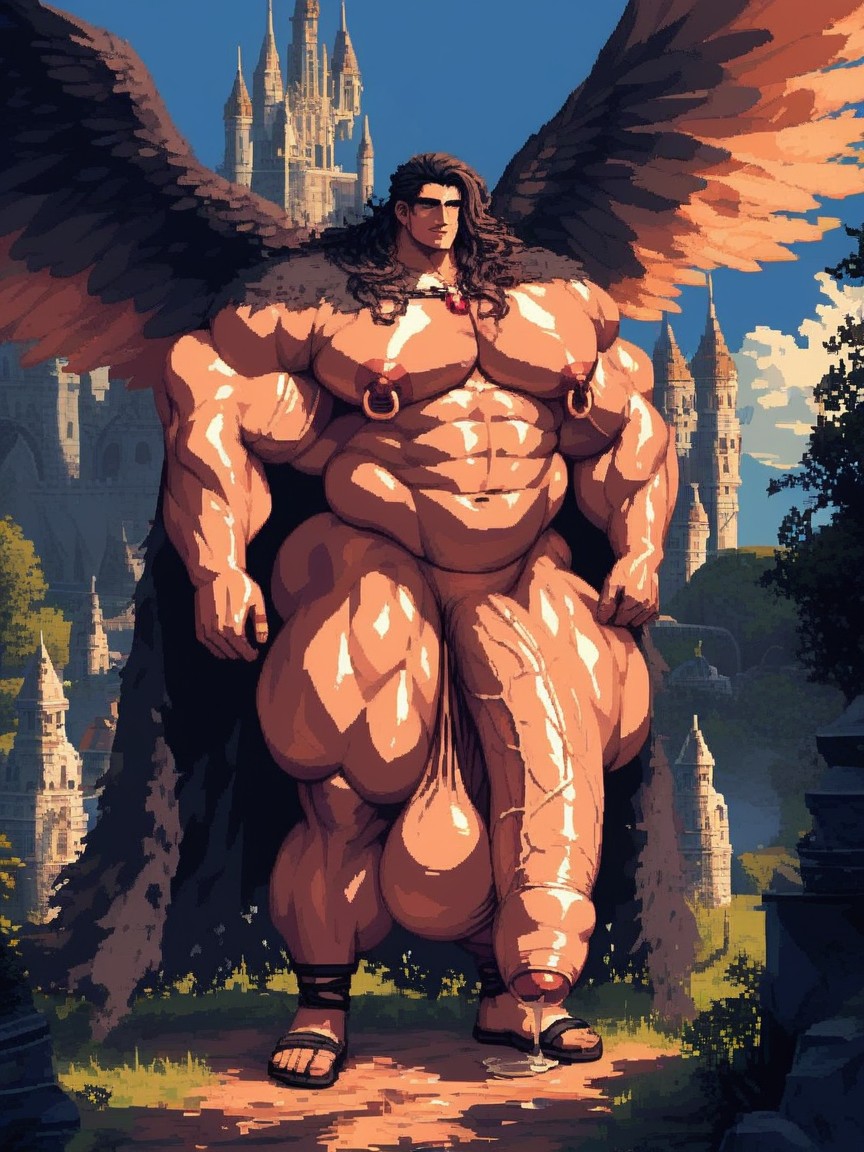 Hyper Thick Body, Holding Magic Gemstone, Huge Puffy Nipples AI Gay Porn