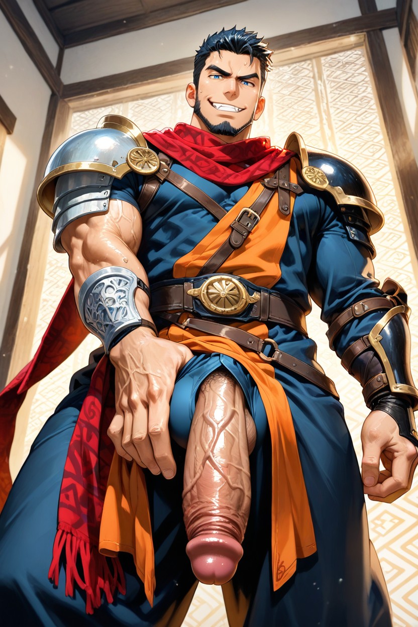1 Person, Big Chest, Sharp Cyan-blue Eyes AI Gay Porn