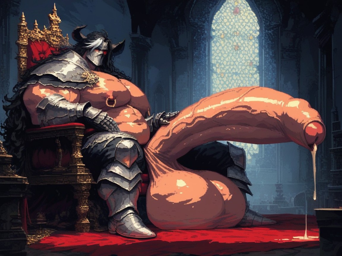 Hyper Huge Bulging Testicles, Thick Fat Body, Sitting On Throne AI Gay Porn