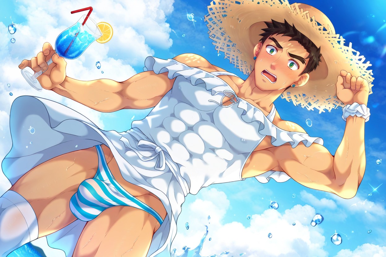 Straw-hat, Embarrassed, Blue Earrings AI Gay Porn