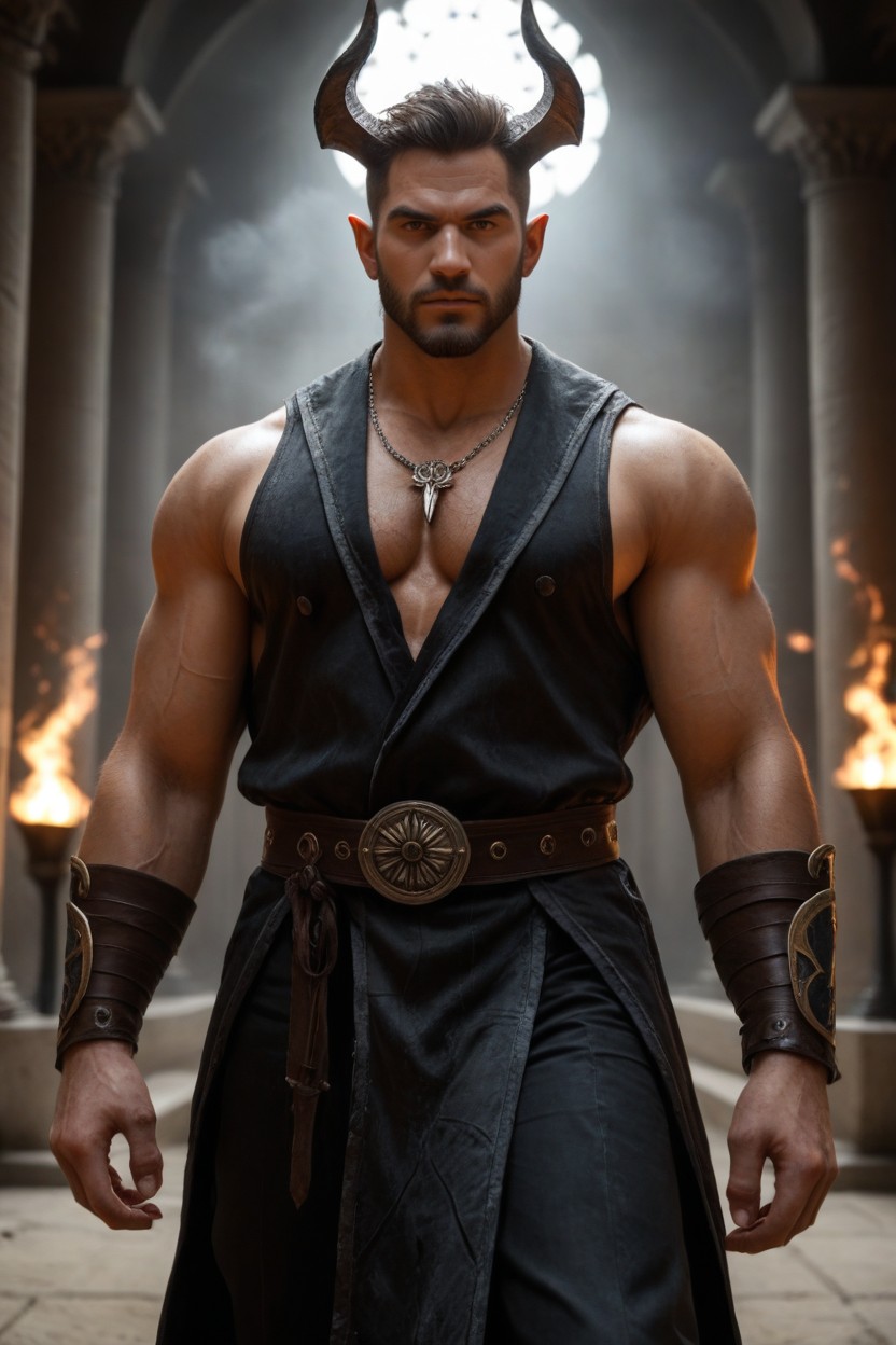 Sharp Pointed Elf Ears And A Fierce, Tightly Fitted Around His Enormous Muscular, Deep Shadows AI Gay Porn