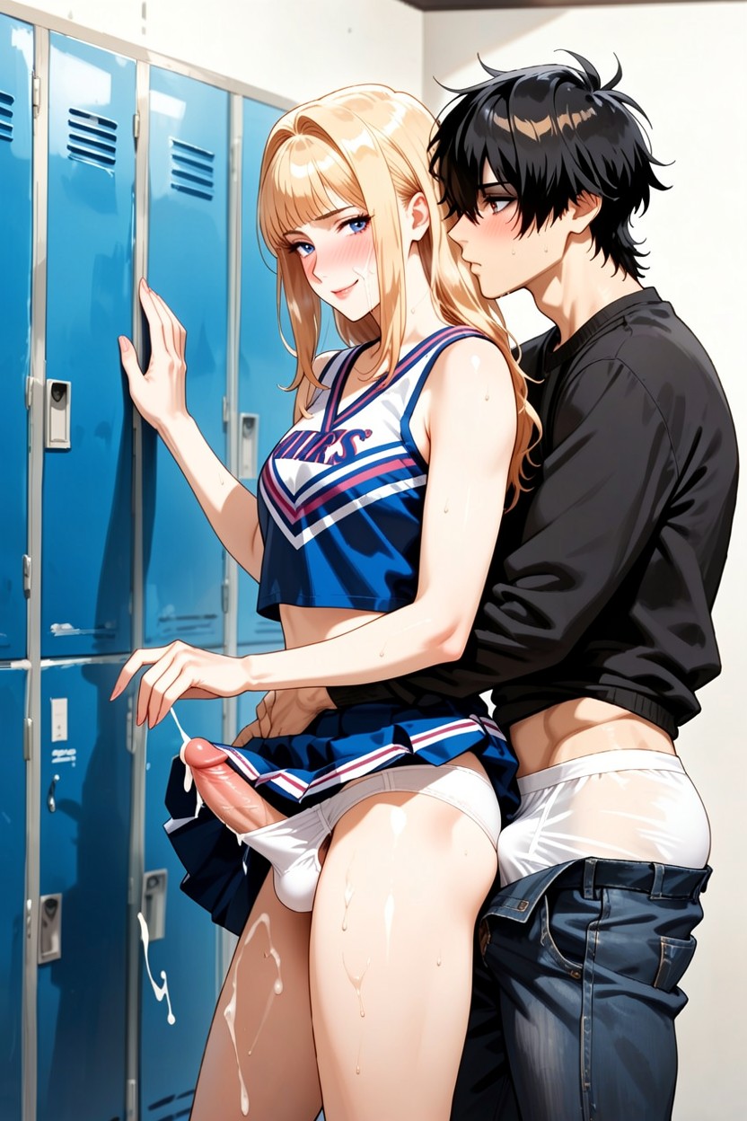 Uncensored Emo Male, Exposed Underwear, Female Giving Handjob To Male AI Gay Porn
