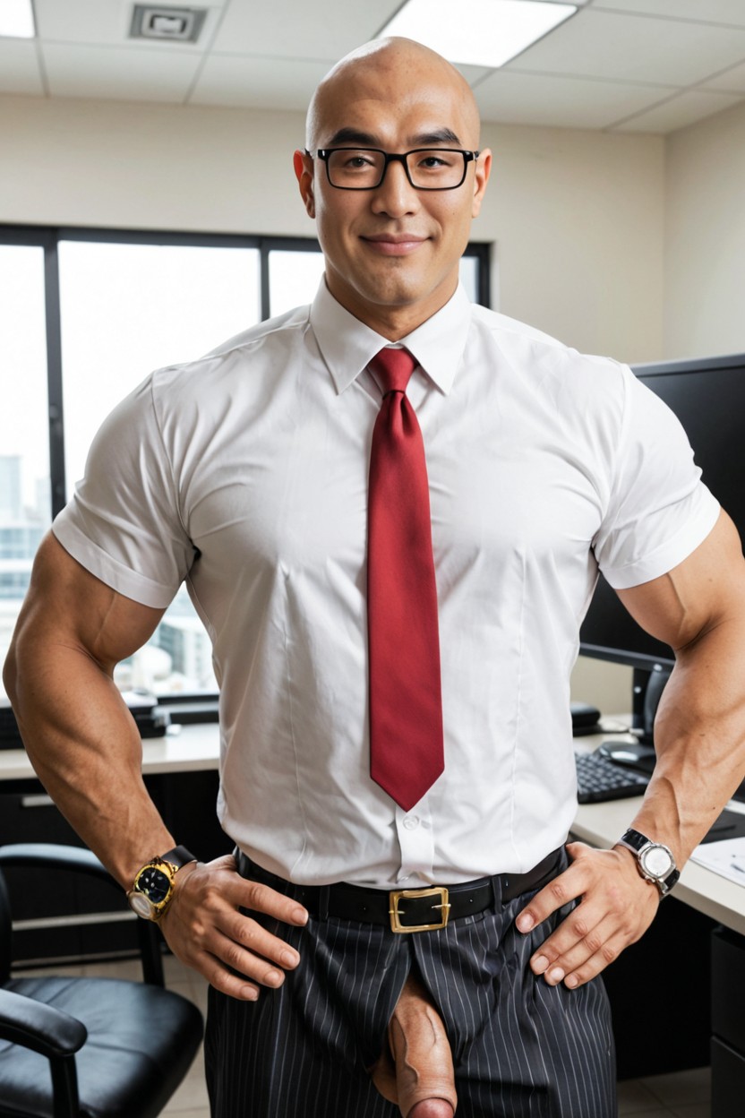 Oversized Muscles, Belt Fastened, Non-prescription Glasses AI Gay Porn