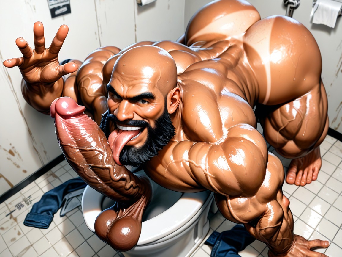 Hyper Arms Bigger Than Legs, Long Black Beard, Detailed Muscles AI Gay Porn