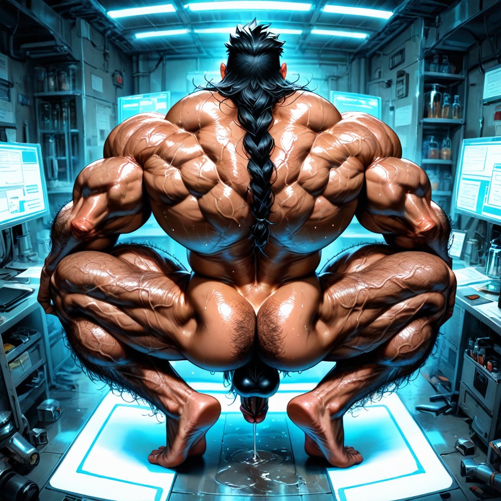 Showing Back, Excessive Hyper Hairy, Top Down AI Gay Porn