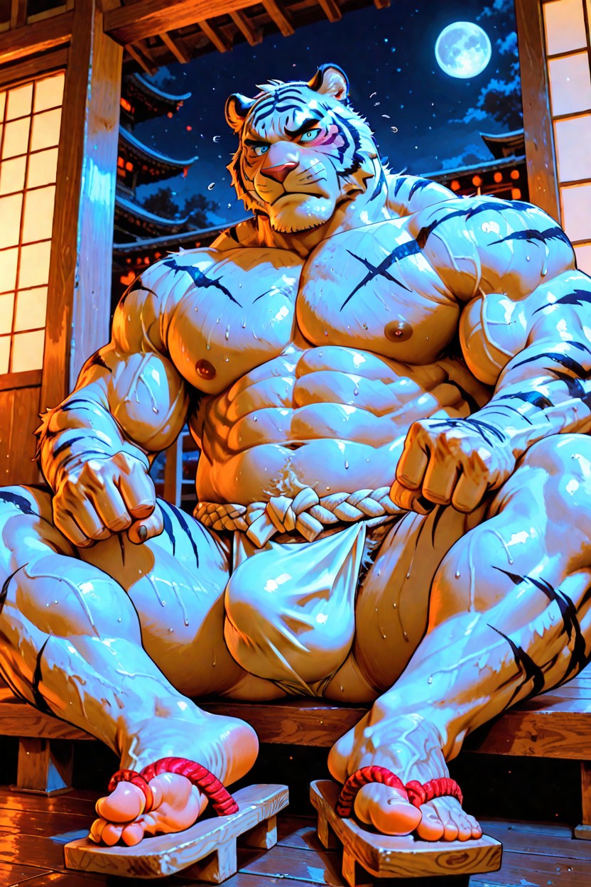 White Transparent Fundoshi, Weretiger, K AI Gay Porn