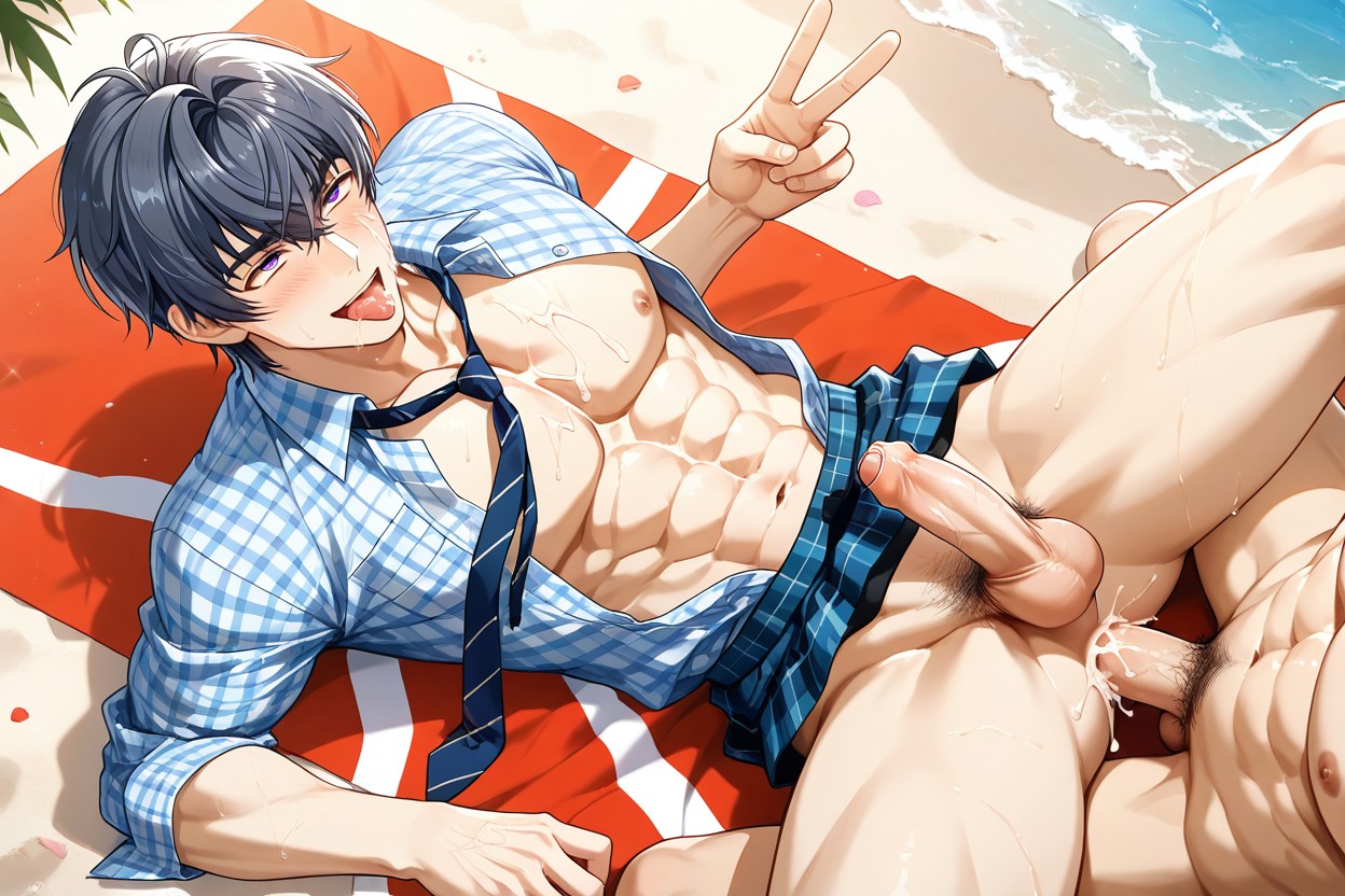 Cocks All Over The Body, Colorful Tartan Shirt, Tongue Out AI Gay Porn