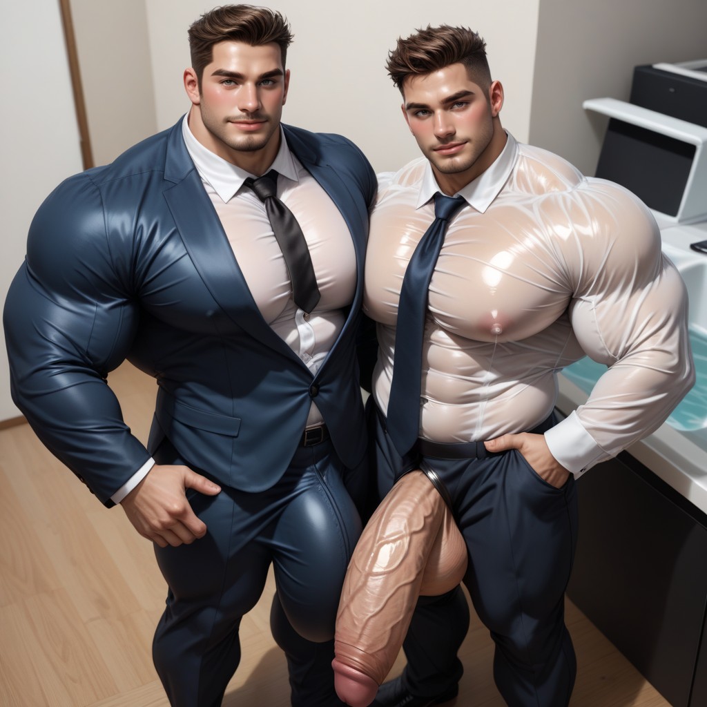 Wet Transparent Shirt, Massive Bulge, Foreskin AI Gay Porn