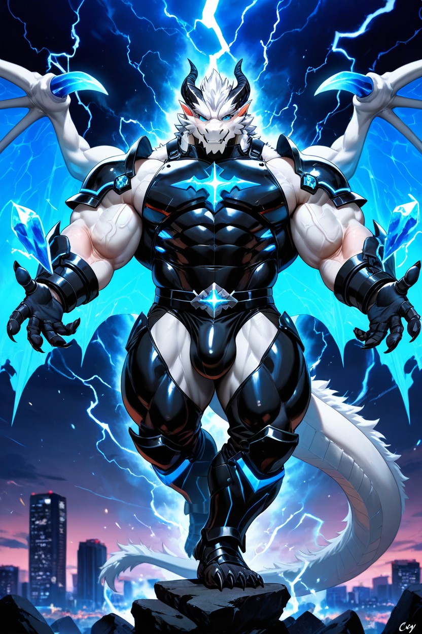 Armored Gauntlets, Imposing, Cityscape Below AI Gay Porn