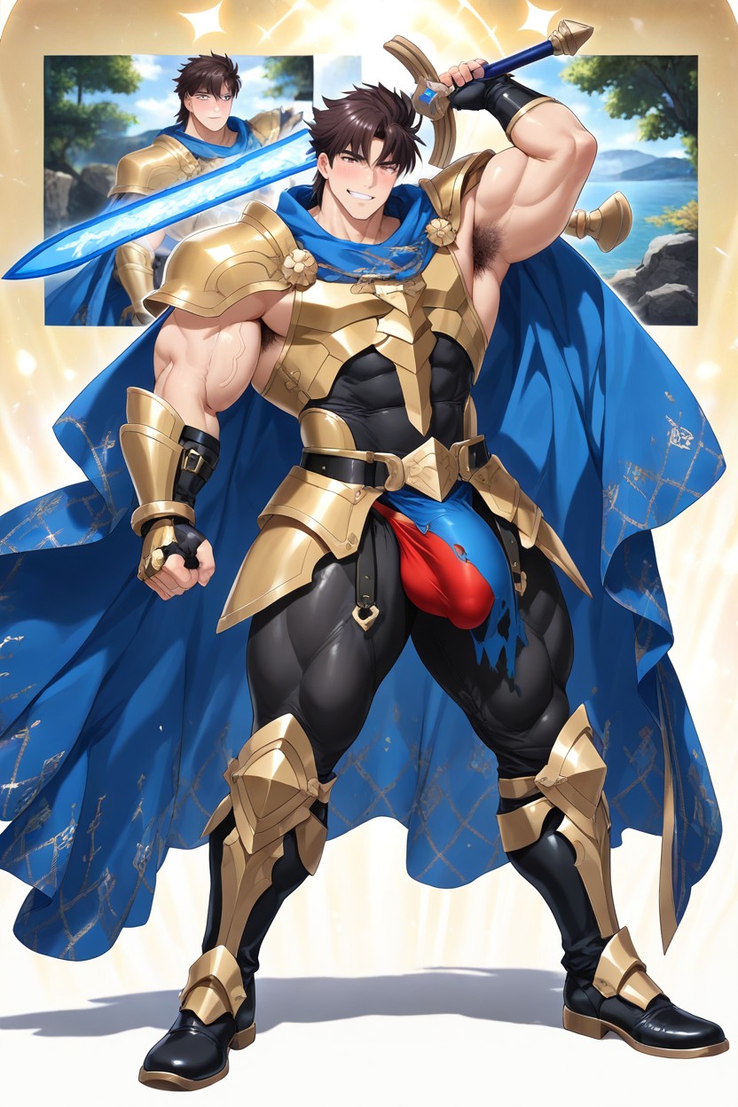 Pegasus Seiya Hero Theme, Exposed Red Thong, Athletic Tanned Skin AI Gay Porn