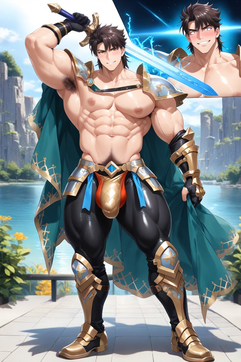 Hyper-muscular Ripped Physique, K Resolution, Dramatic Shadows AI Gay Porn