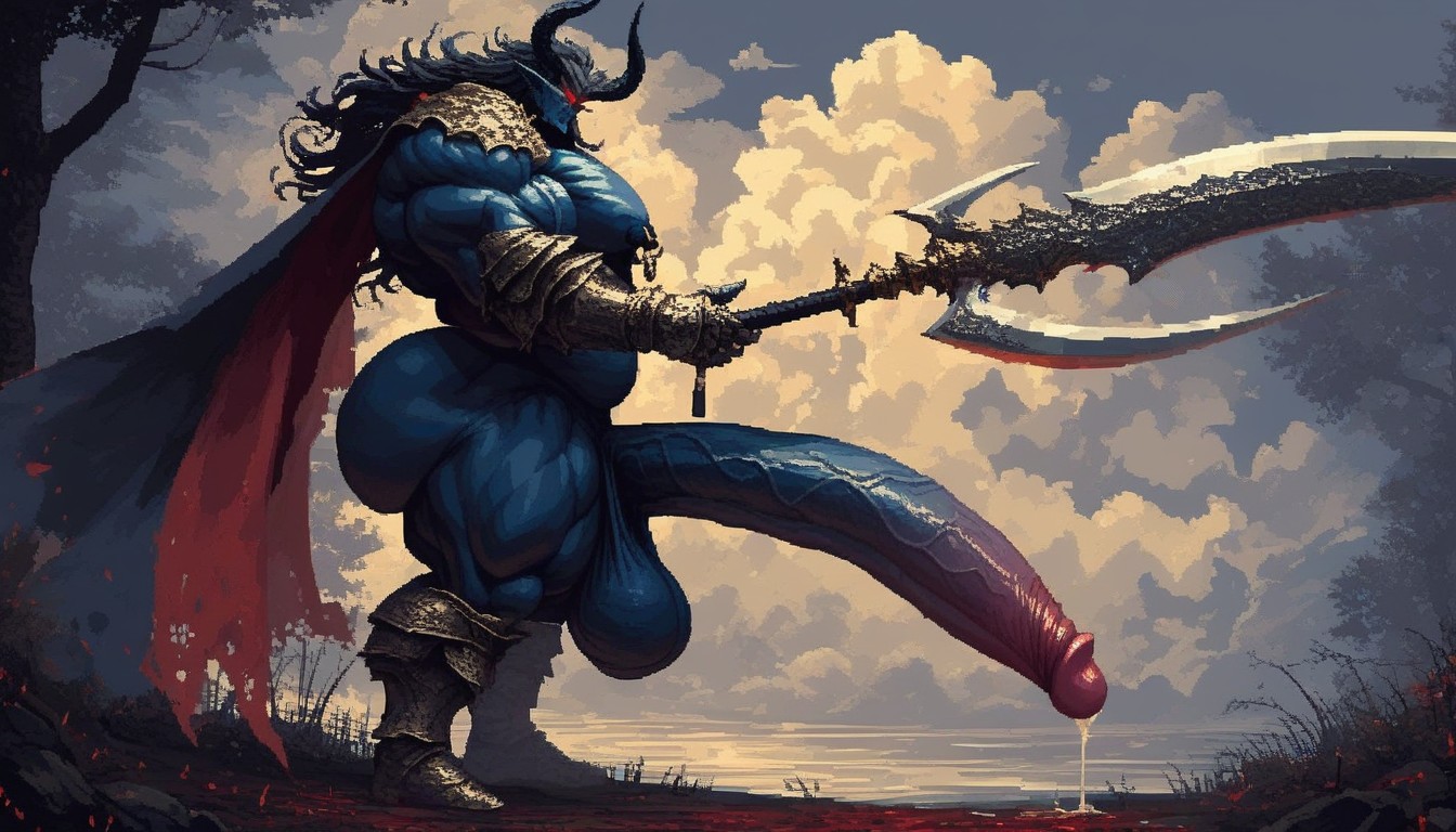 Morbidly Obese, Demon Horns, Erect AI Gay Porn