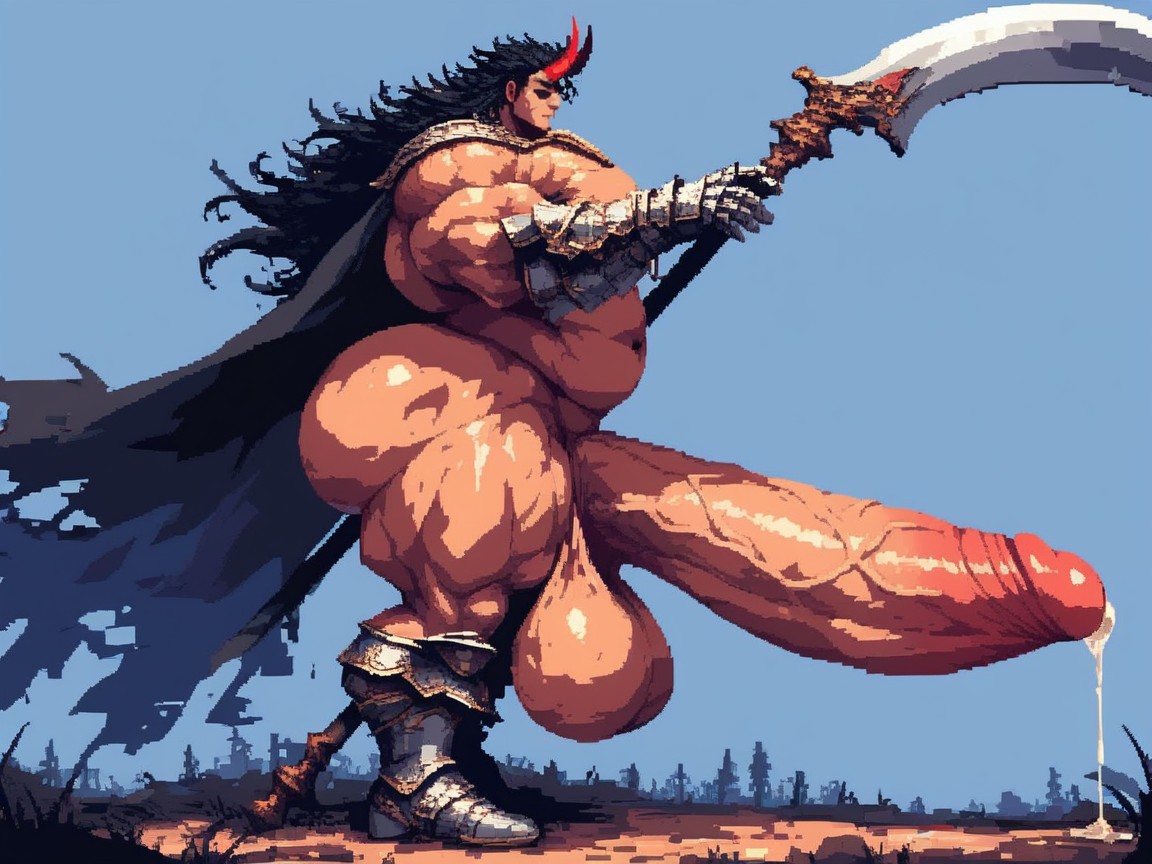 Naked, Impossibly Long Hyper Penis, Side View AI Gay Porn
