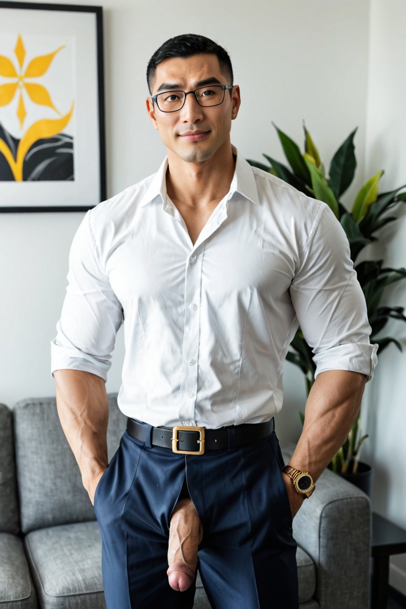 Oversized Muscles, Confident Knowing Look, Mature Masculine Aura AI Gay Porn
