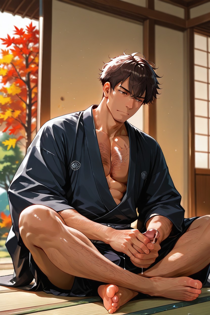 Multiple Trees With Autumn Leaves, Medium Cock, Public Hair AI Gay Porn