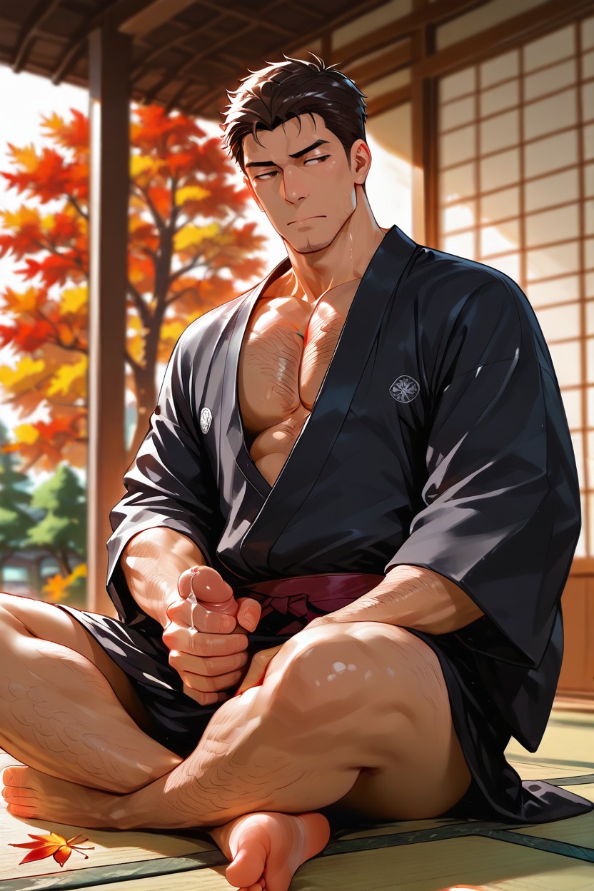 Guy, Bare Legs, Dark Brown Hair AI Gay Porn