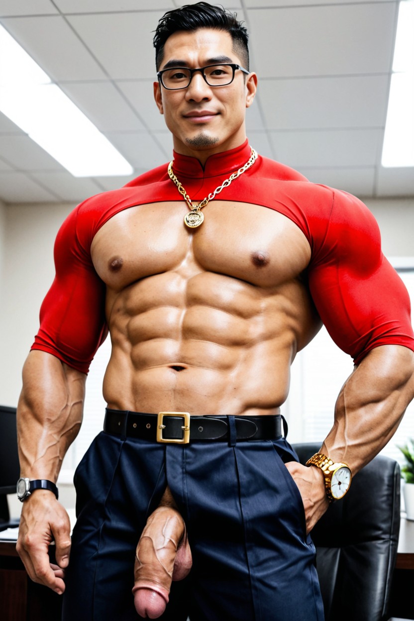 Bare Torso, Flaccid Penis, Confident Smirk On His Fair-skinned Face AI Gay Porn