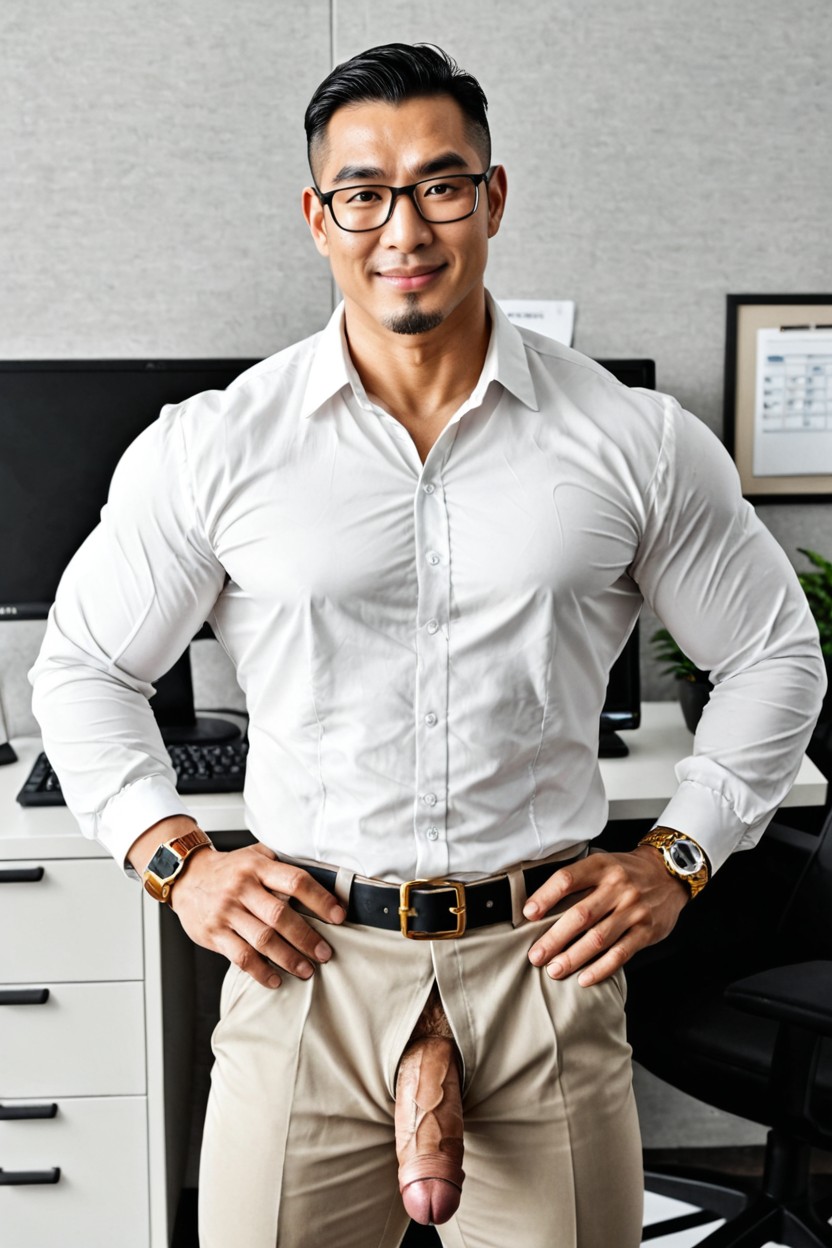 Hands In Trouser Pockets, Mature Masculine Appearance, Closed Waistband AI Gay Porn