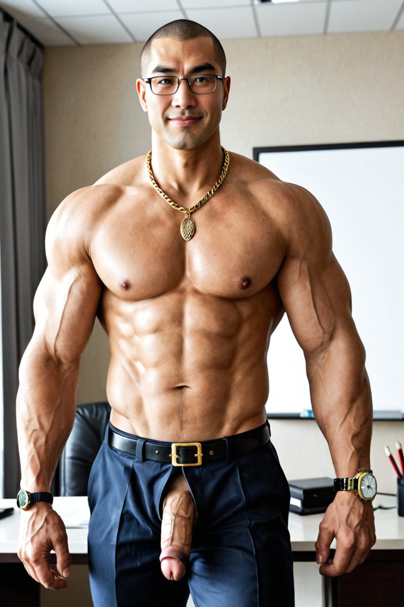 High-waisted Trousers, Oversized Muscles, Small AI Gay Porn