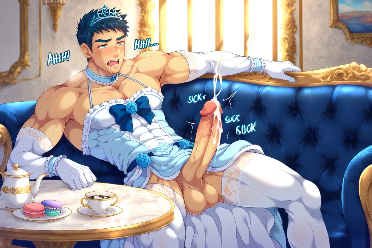 Dark Blue Hair, Muscular, Eccessive Cum AI Gay Porn