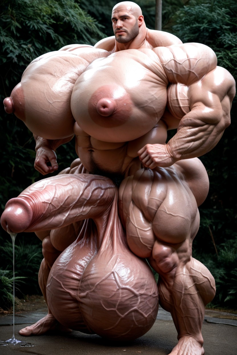 Male Hormone Monster, Sweaty Face, Impossibly Massive Oversized Muscles AI Gay Porn