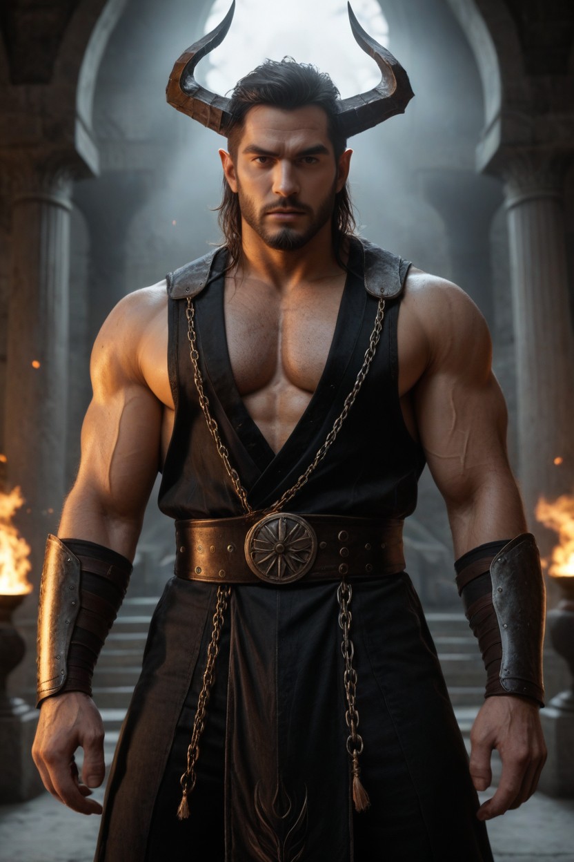 Epic Boss Character, Creating Dramatic Rim Lighting Against The Dark Environment Dark, Hanging Chains Porno gay IA