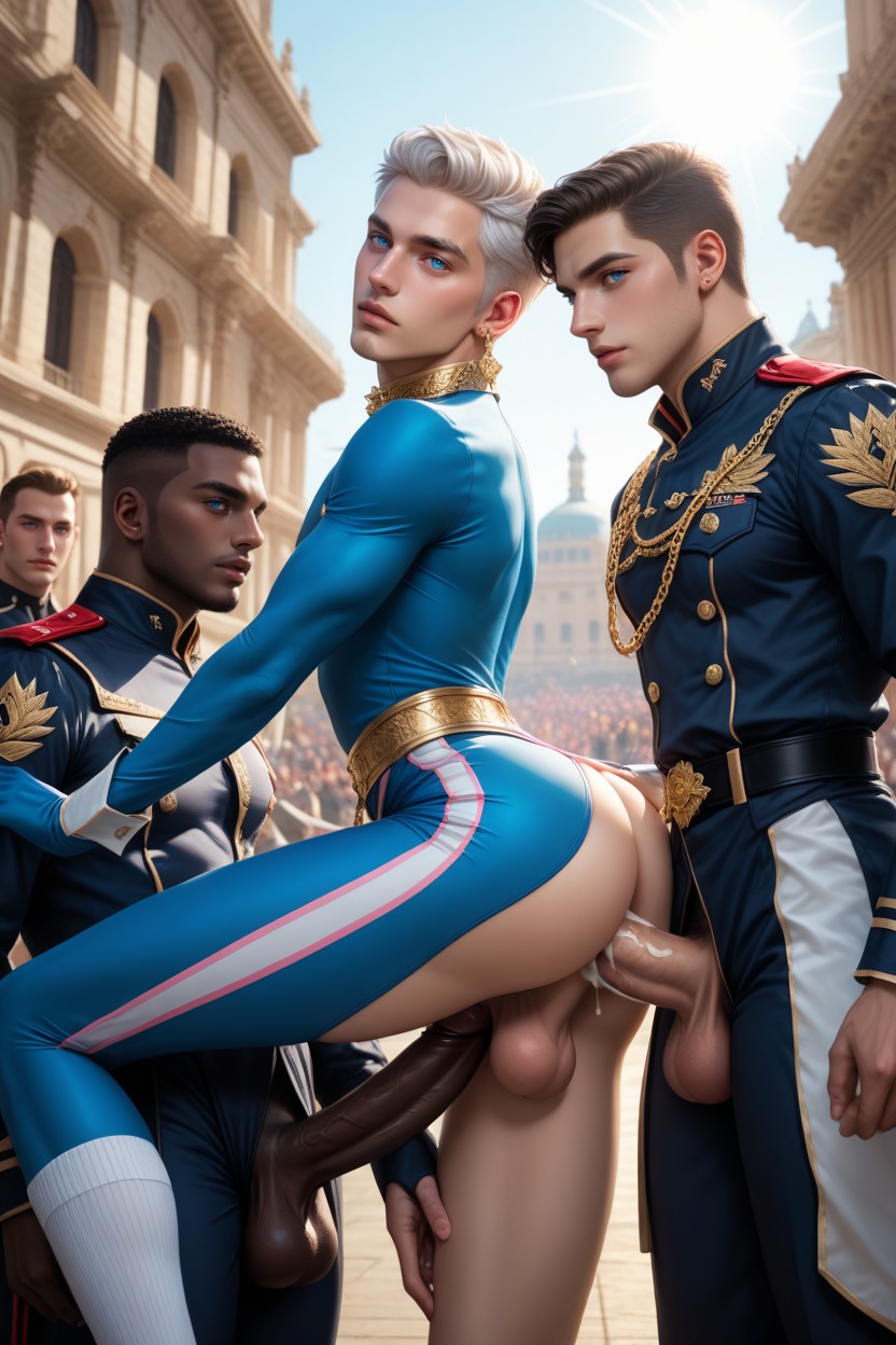 One Leg Up, Blue Eyes, Sucking A Massive Black Dick AI Gay Porn