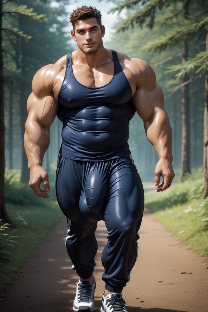Medium Length Hair, Wearing Tank Top, Clean Shaven Face AI Gay Porn