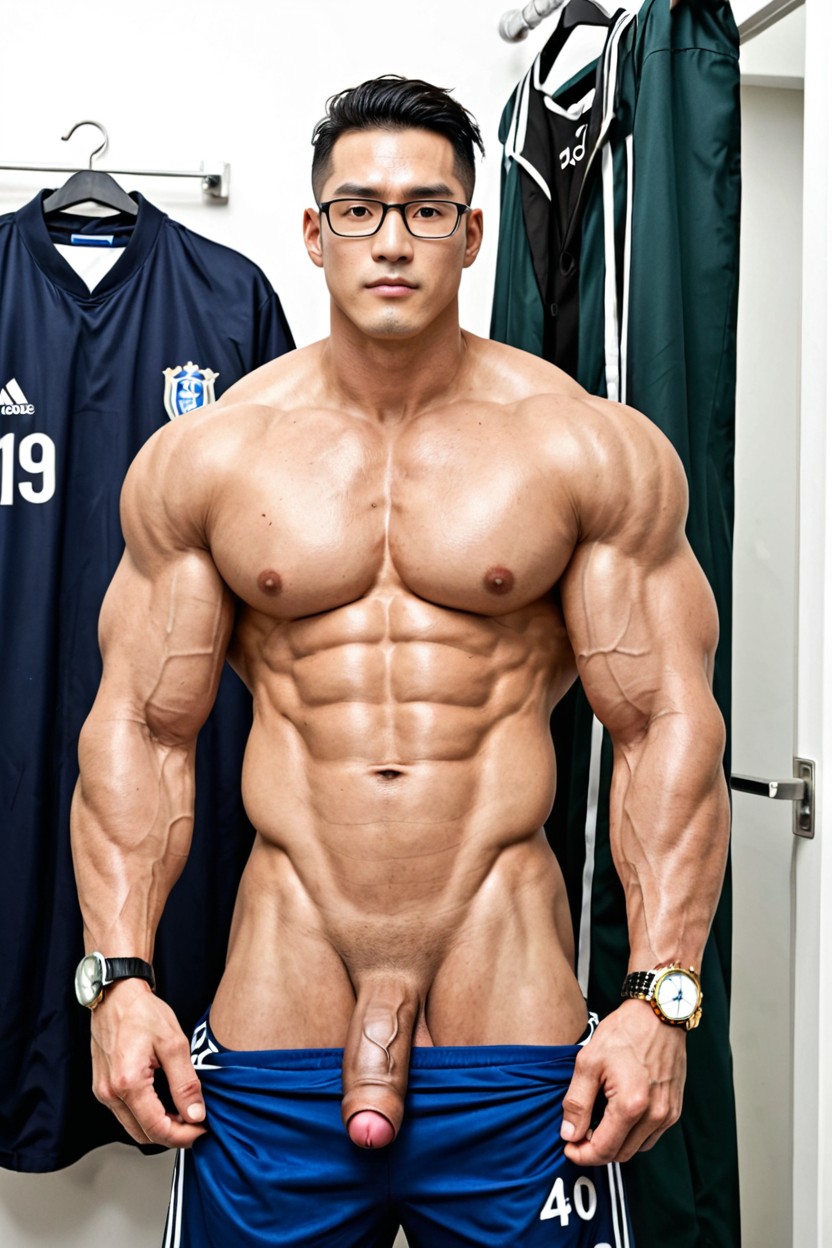Huger Muscle Man, Glasses, Flared Cock AI Gay Porn