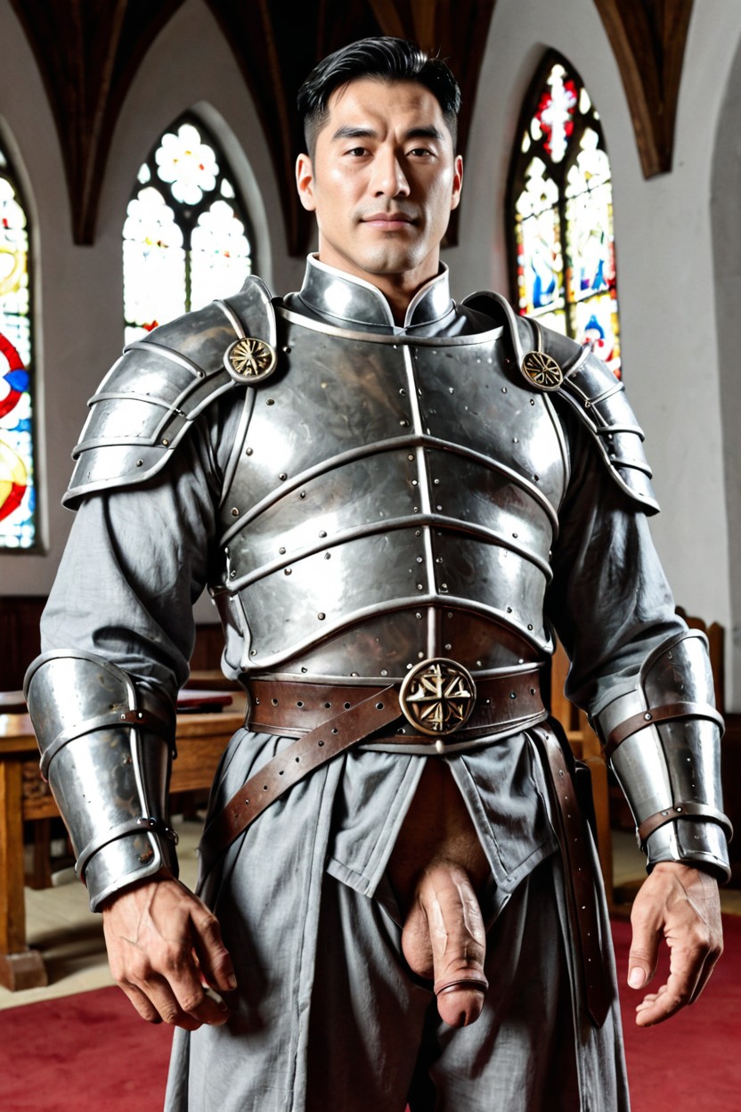 Bodybuilder Physique, Loose Linen Trousers, Medieval European Style Medieval Padded Trousers AI Gay Porn