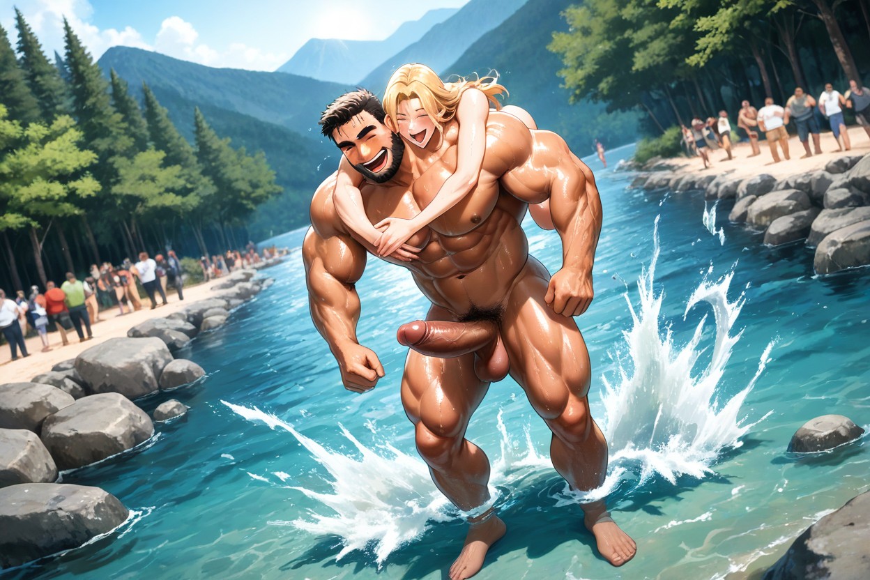 Barefoot, Noon, Blonde Haired Man Bent At His Waist AI Gay Porn