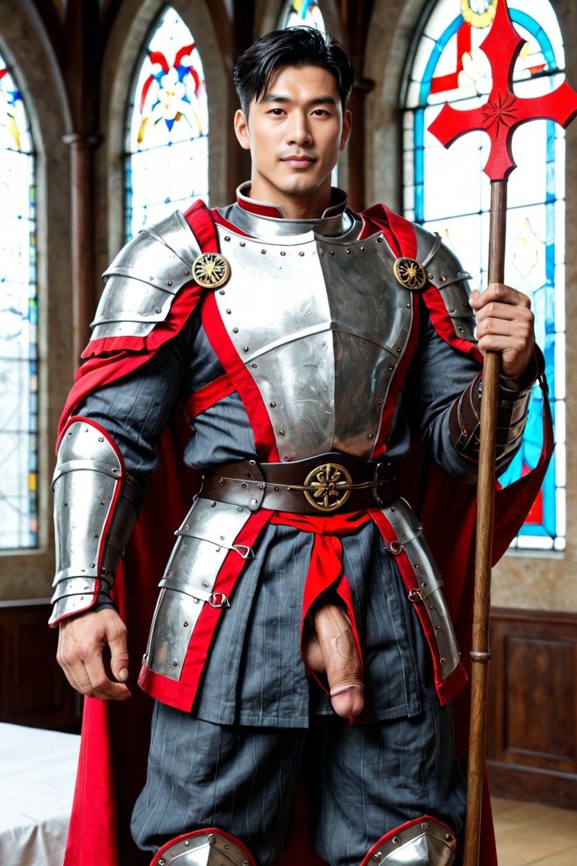 Armored Shoulders, Fitted Tassets On Both Hips, Korea AI Gay Porn