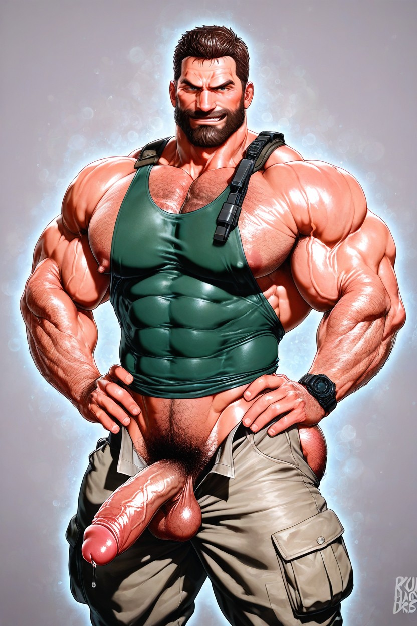 Deep Muscle Lines, Sorrir Ironicamente, Cock Coming Through The Zip Of The Pants Pornografia gay com IA