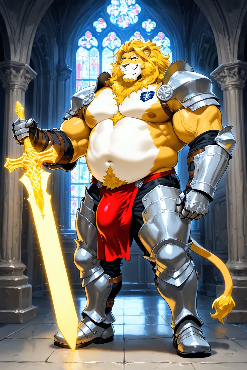 Yellow And White Fur Body, Bara, Lion AI Gay Porn