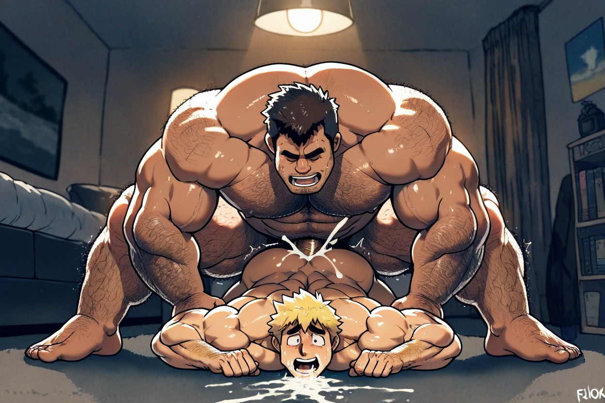Giant Hairy Daddy Horny Closed Eyes Having A Great Orgasm, Gigantic Cock Penetrates Male Fuckfatboy Ass, Anal Creampie AI Gay Porn