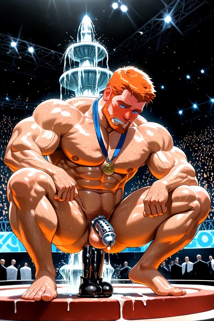 Oversized Muscles, On Stage, Sweaty AI Gay Porn