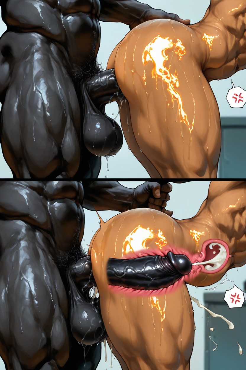 Penis Slide Full Ass, Very Muscular Black Man, Comic AI Gay Porn