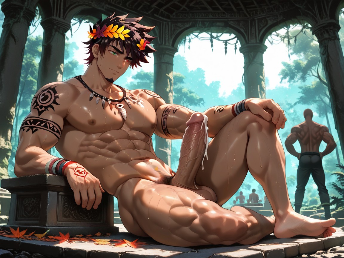 High Angle, Black Messy Hair, Minimal Tribal Straps AI Gay Porn