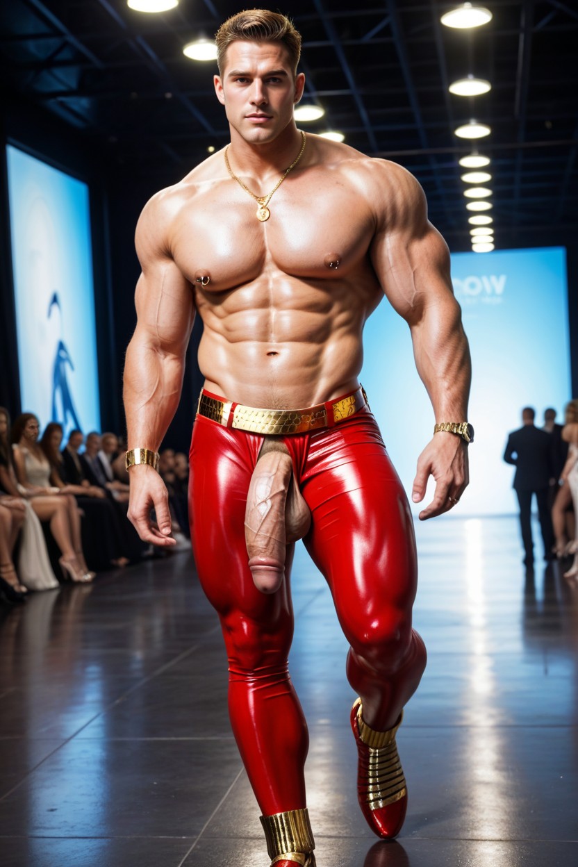 Fair Skin, Golden Cock Ring, Huper Tight Waist AI Gay Porn