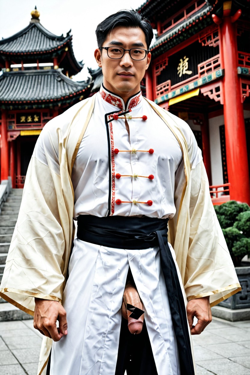 Slightly Hooded Eyes, Sleeves And Lower Robe, Completely Covering Both Legs AI Gay Porn