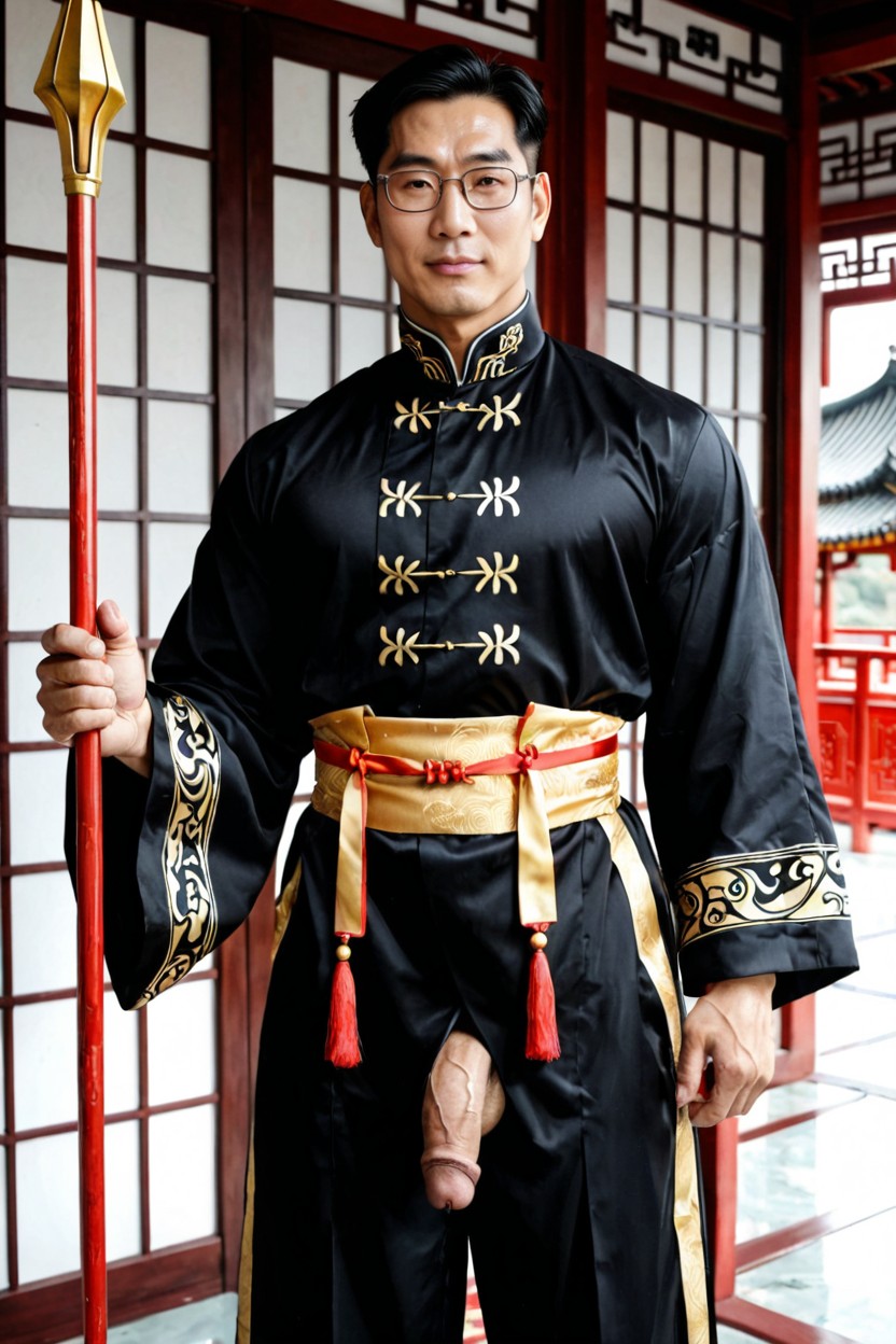 Imposing Posture, Wide Lats, Mature Chinese Man AI Gay Porn