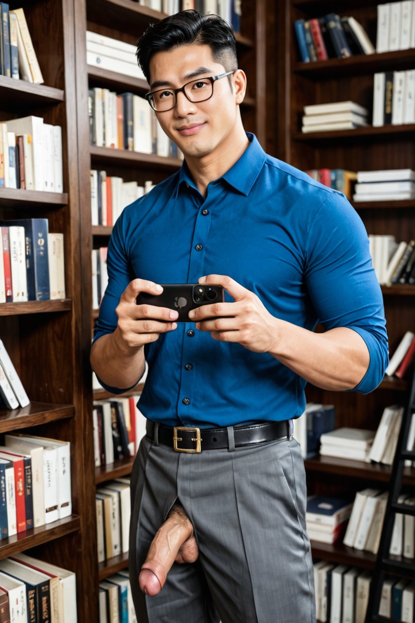 Polo Shirt Fully Buttoned, High-waisted Tailored Dress Trousers, Natural Fabric Folds Porno gay IA