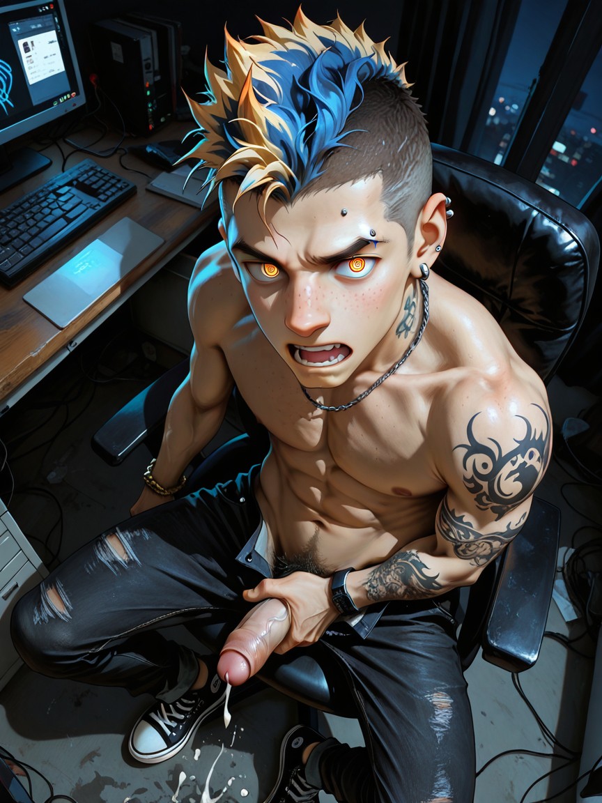 Dynamic Pose, Facial Piercings, Baggy Black Jeans AI Gay Porn