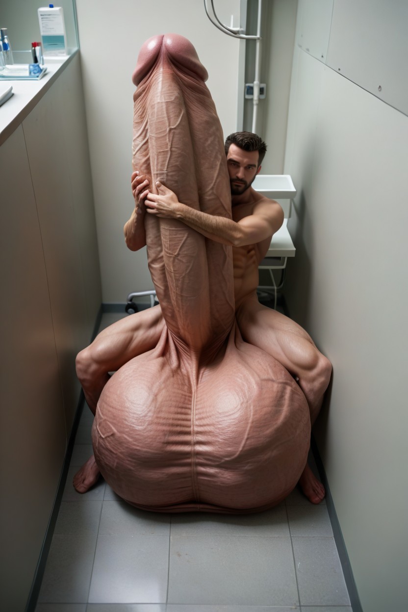 Legs Hang Down Sides Of Gigantic Balls, Absurdly Impossibly Giant Colossal Hyper Cock, Medical Exam Porno gay IA