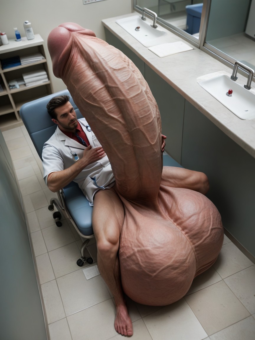 Man, Legs Hang Down Sides Of Gigantic Balls, Hugging Cock AI Gay Porn